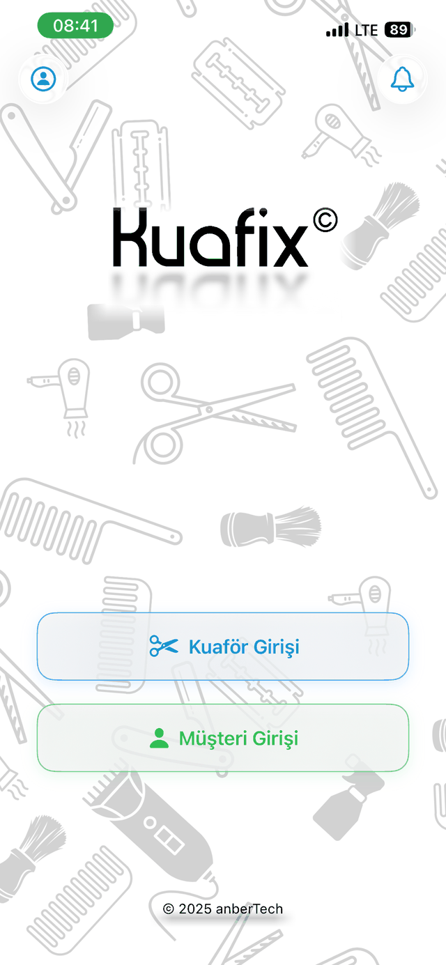 Kuaför ve müşteri giriş ekranı
